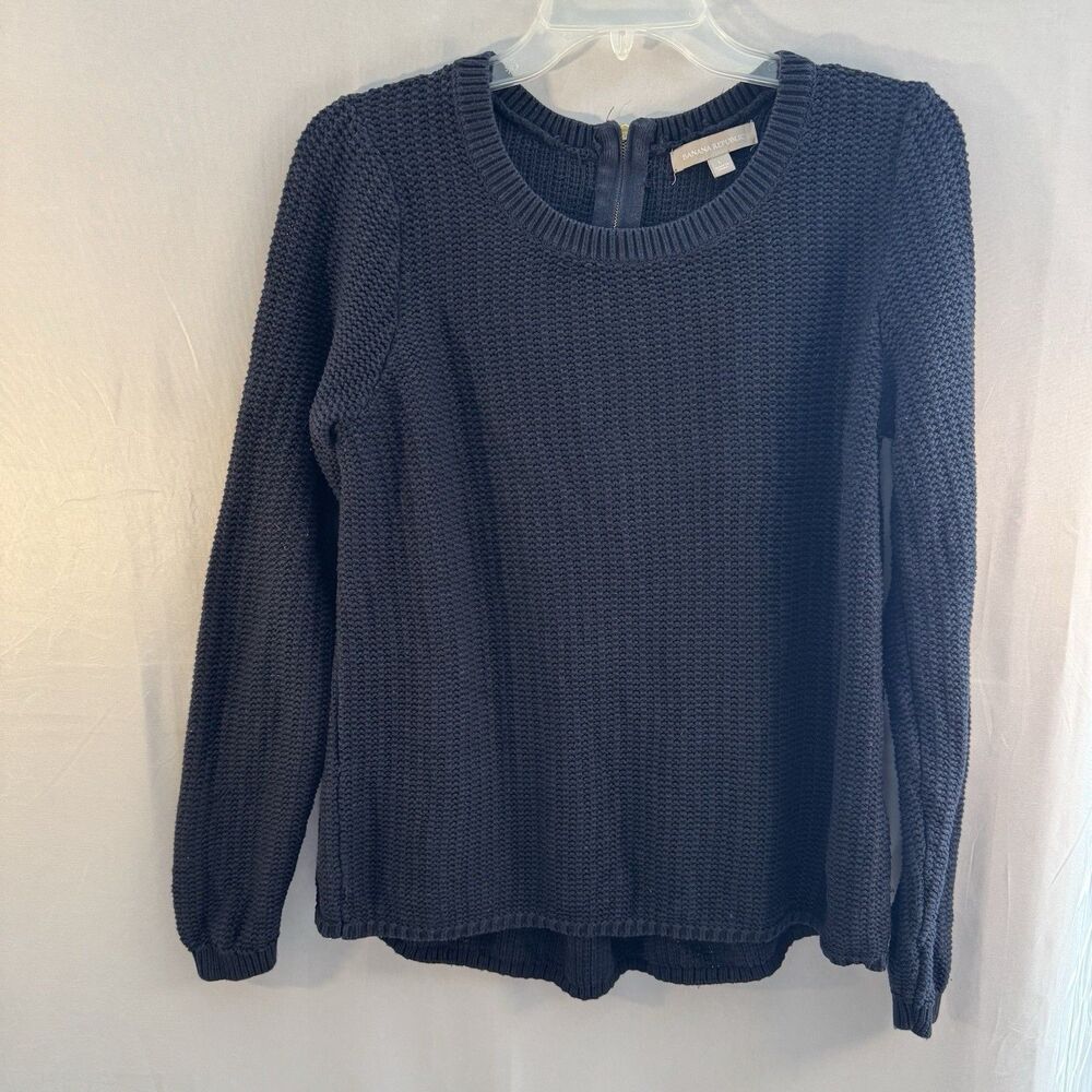 Banana Republic Sweater Womens Large Navy Textured Knit Long Sleeve Crewneck Top